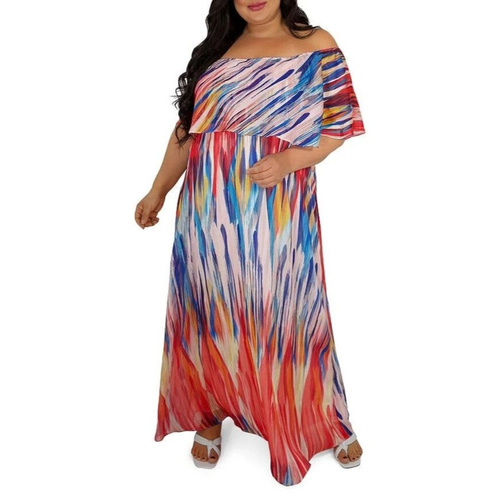 Maree Pour Toi Plus Abigail Flounce Maxi Dress 26 Colorful Flowy NEW $179